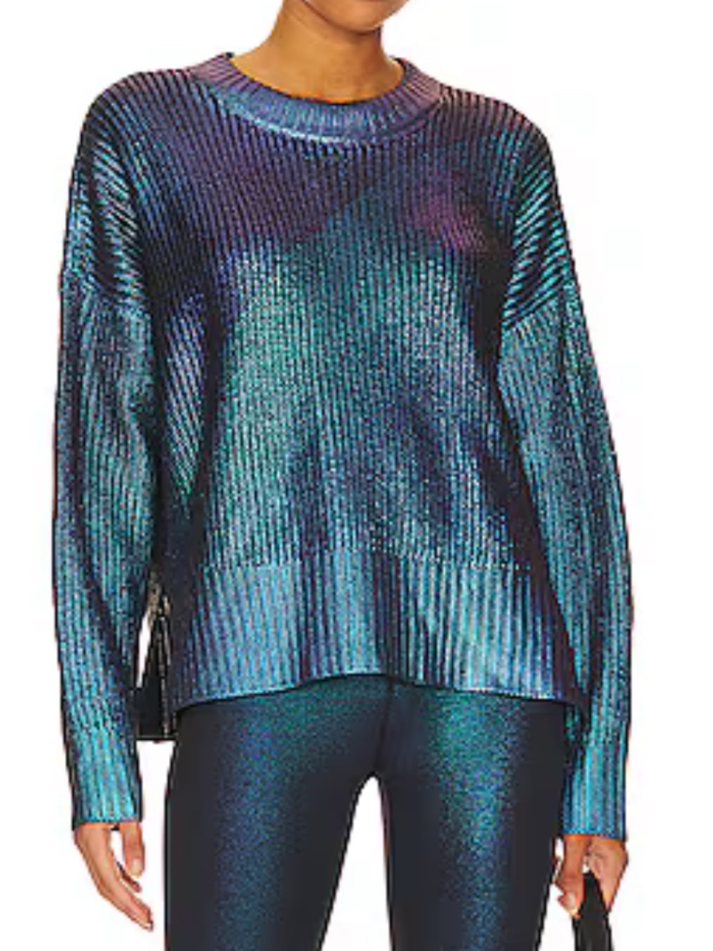 Beach Riot x Revolve Callie Metallic Sweater in Galaxy Shine Iridescent Blue XS